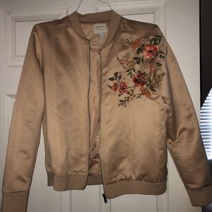 Tan bomber embroidered jacket